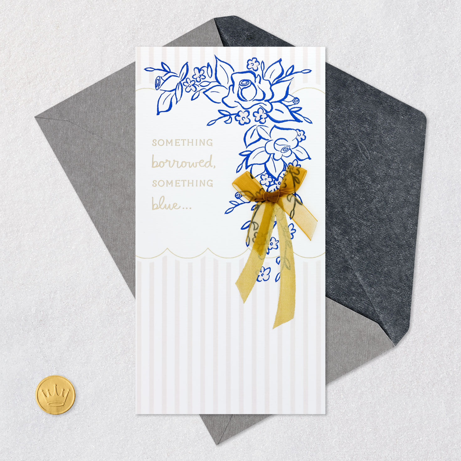 Blue Floral Bow Wedding Shower Card Card Front with Envelope and Gold Seal image number 6