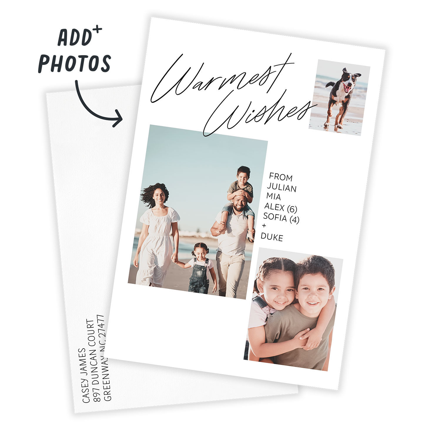 Warmest Wishes Personalized Holiday Photo Card Card with Envelope indicating personalization image number 2