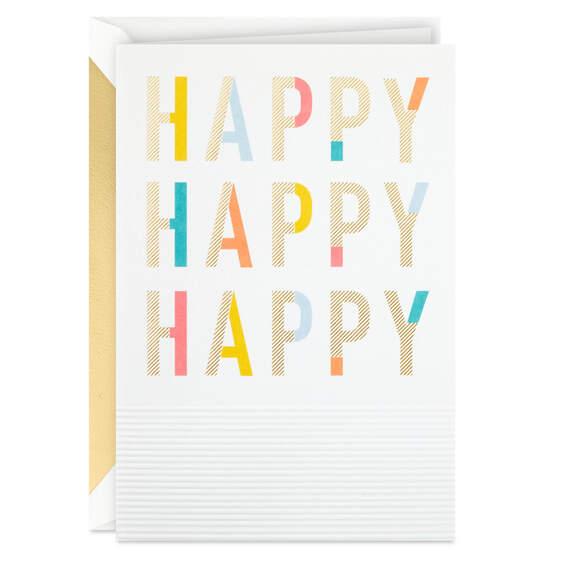 Happy Happy Happy Embossed Birthday Card, , large image number 1