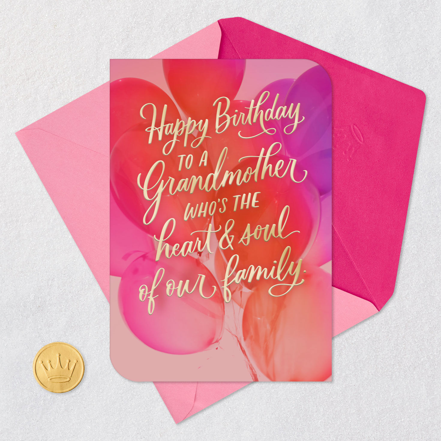Pink and Purple Balloons Birthday Card Card Front with Envelope and Gold Seal image number 5