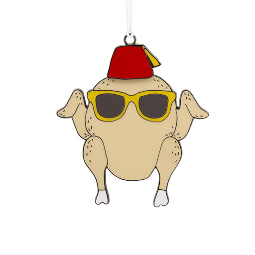 Friends Turkey in Fez and Sunglasses Moving Metal Hallmark Ornament, 