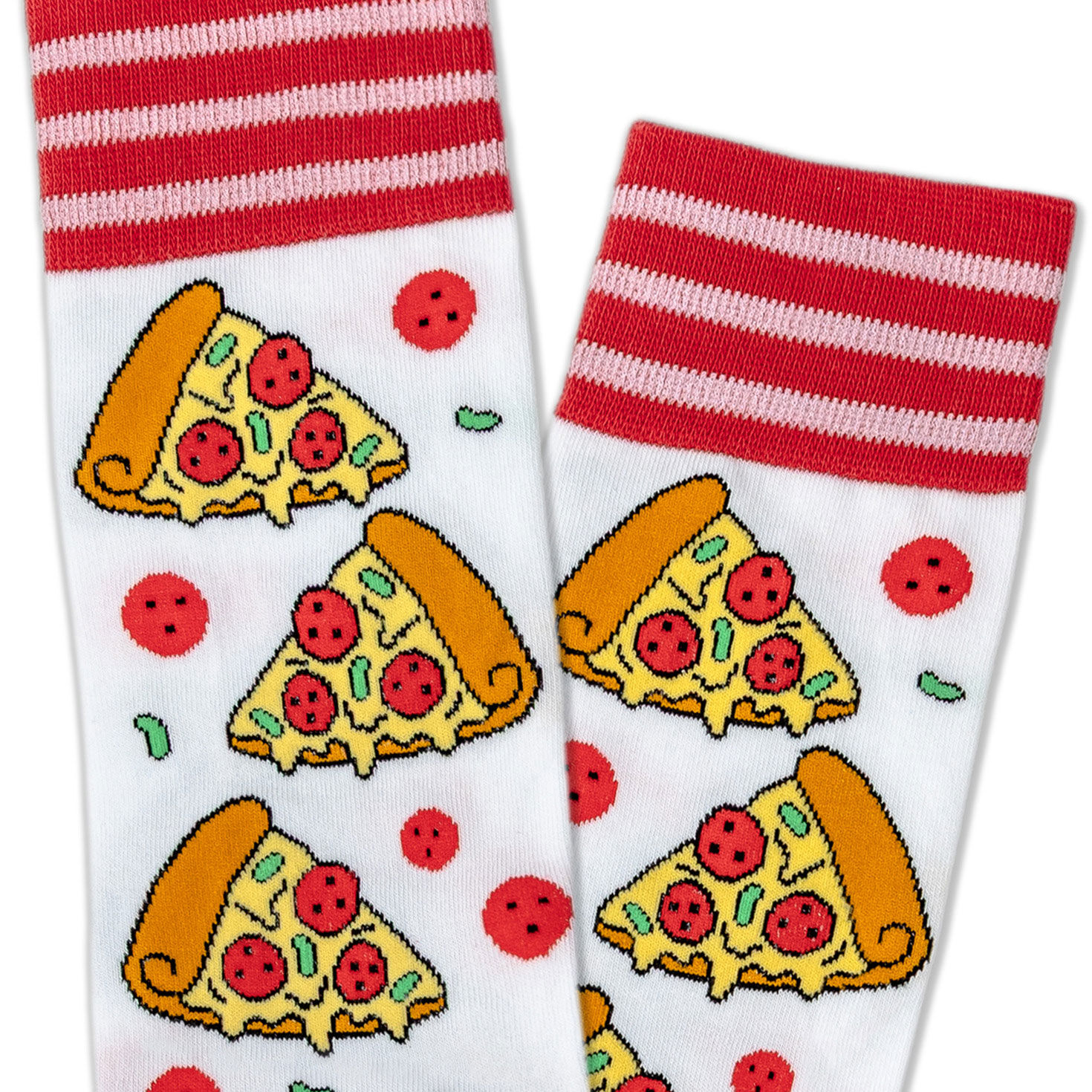 Slices of Pizza and Pepperoni Novelty Crew Socks upclose view image number 3