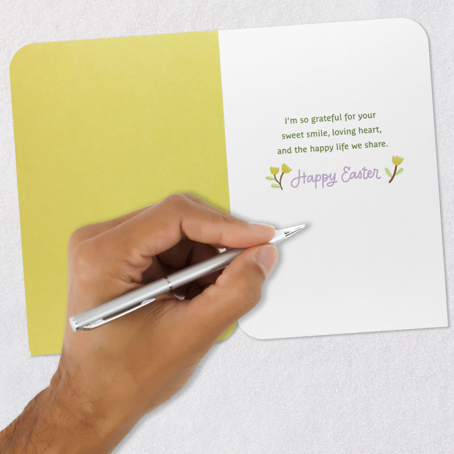 Peach Butterfly on Modern Flowers Easter Card for Wife Signing card image number 6