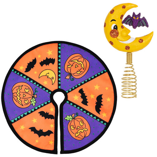 Mini Halloween Tree Topper and Tree Skirt, Set of 2, 