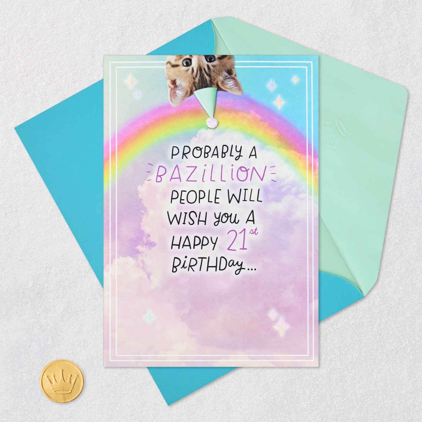 Kitten Riding a Unicorn Pop-Up 21st Birthday Card - Greeting