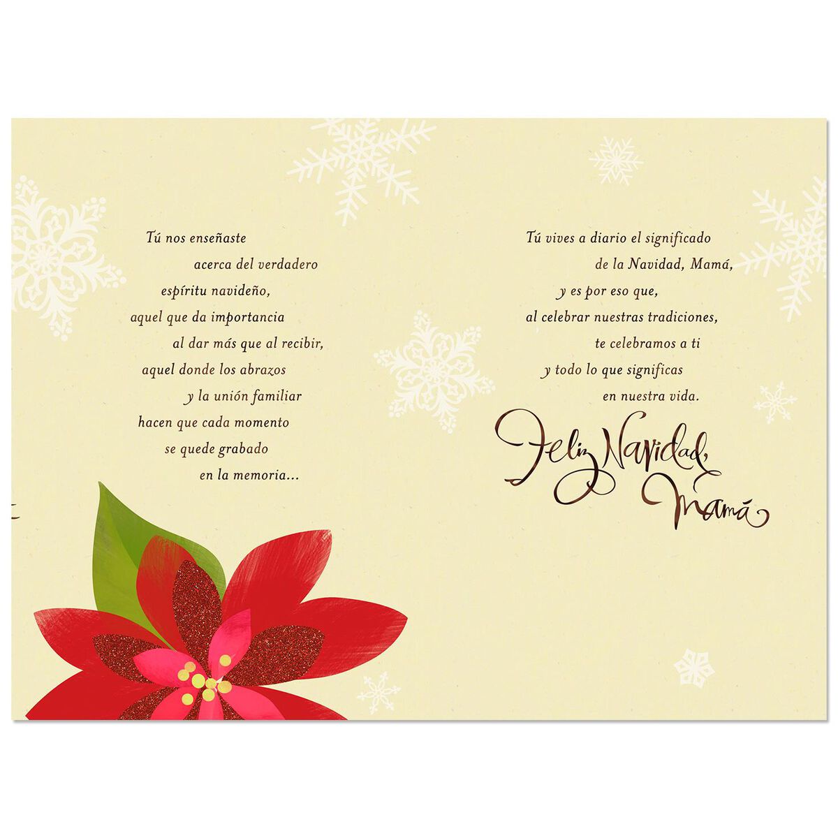 Glittery Poinsettia Spanish-Language Christmas Card for Mom - Greeting ...