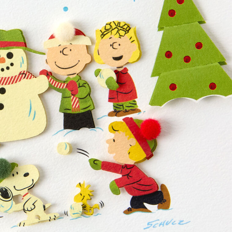 Peanuts Snowman and Snowball Fight Christmas Card Card Front Detail image number 5