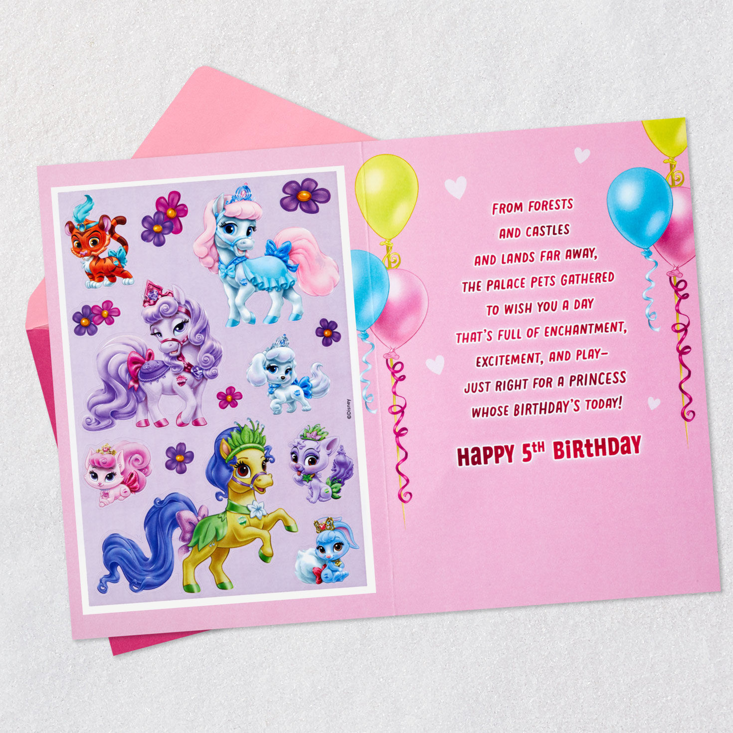 Disney Princess Pets Stickers 5th Birthday Card for Her Open card with envelope image number 3