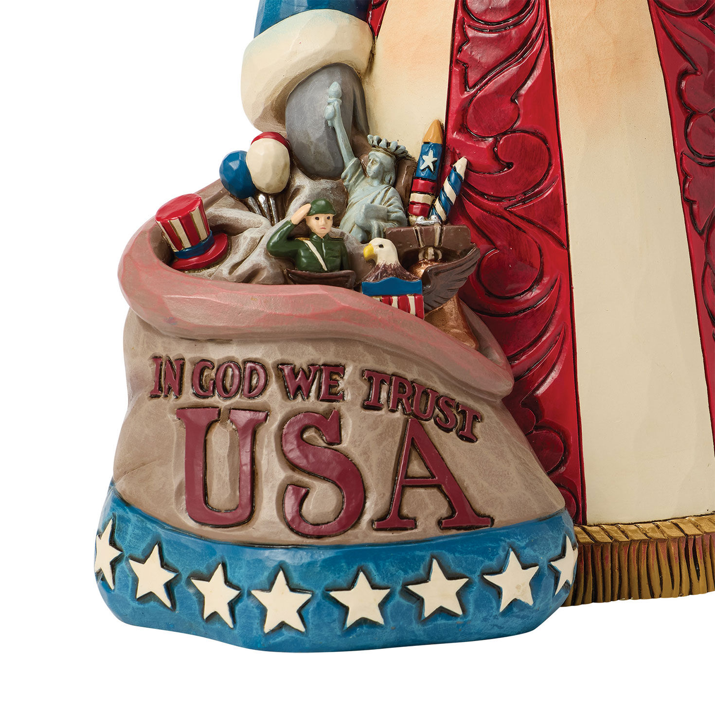 Red, White and Blue Santa Jim Shore Statue upclose view image number 5