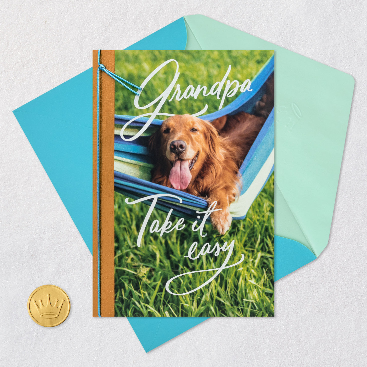 Dog in Hammock Grandpa Birthday Card Card Front with Envelope and Gold Seal image number 5