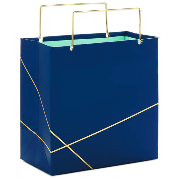 Navy With Gold Small Square Gift Bag, 5.5", , large image number 1