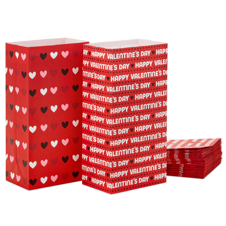 Hearts and Letters Assorted Valentine's Day Paper Treat Sacks, Pack of 30