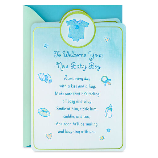 Welcome With a Kiss and Hug New Baby Boy Card, 