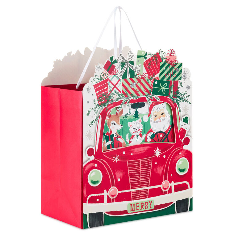 10" Road-Tripping Santa Large Square Christmas Gift Bag
