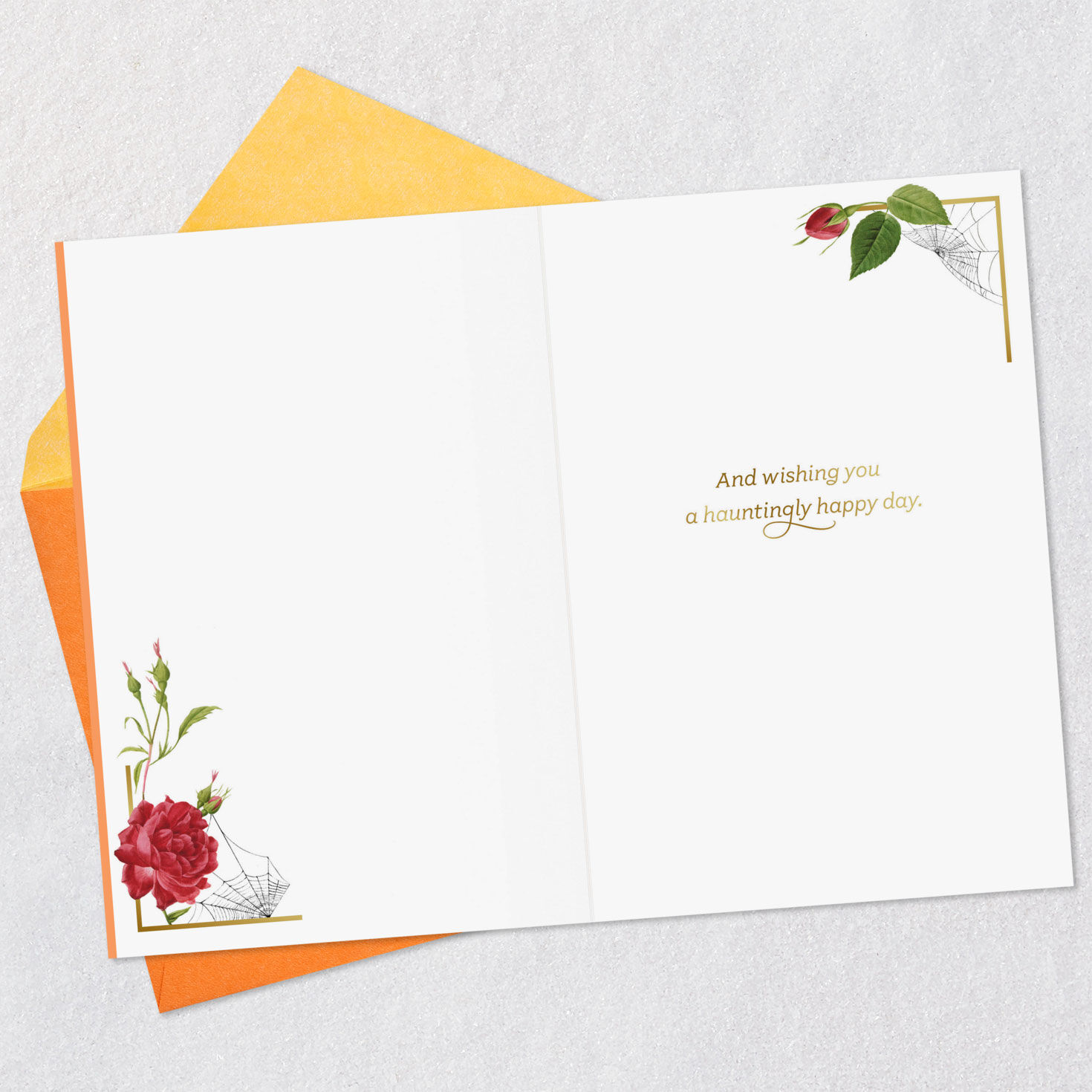 Vintage Roses and Headstone Halloween Card Open card with envelope image number 3