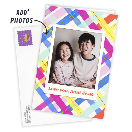 Fun and Bright Pastel Plaid Folded Photo Card, 