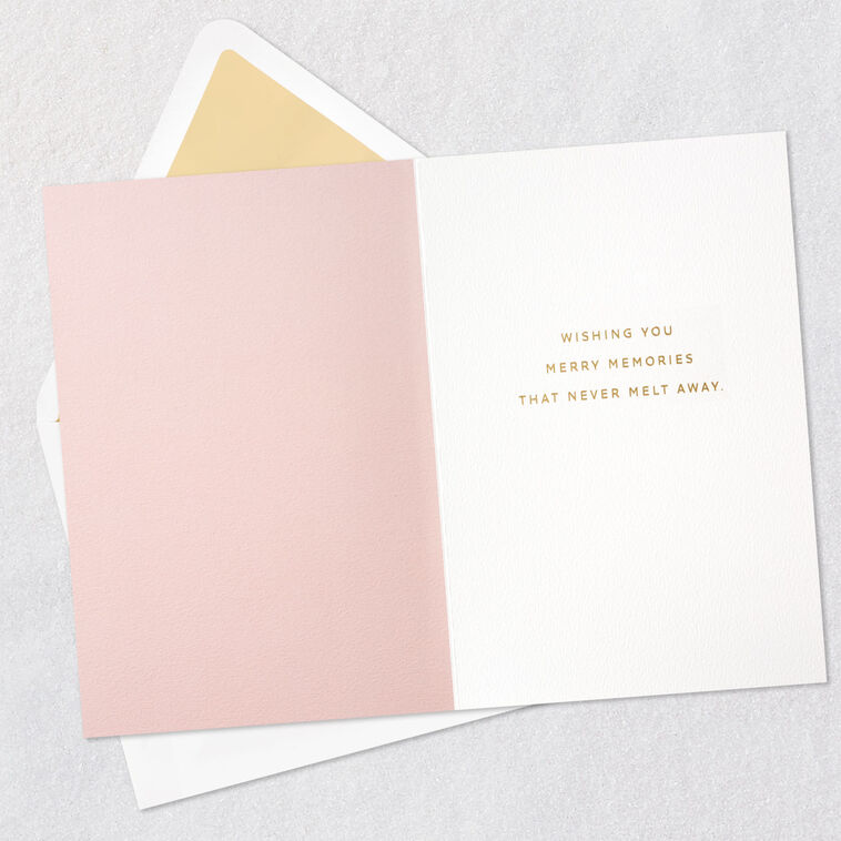 Snowman on Blush Pink Christmas Card Open card with envelope image number 3