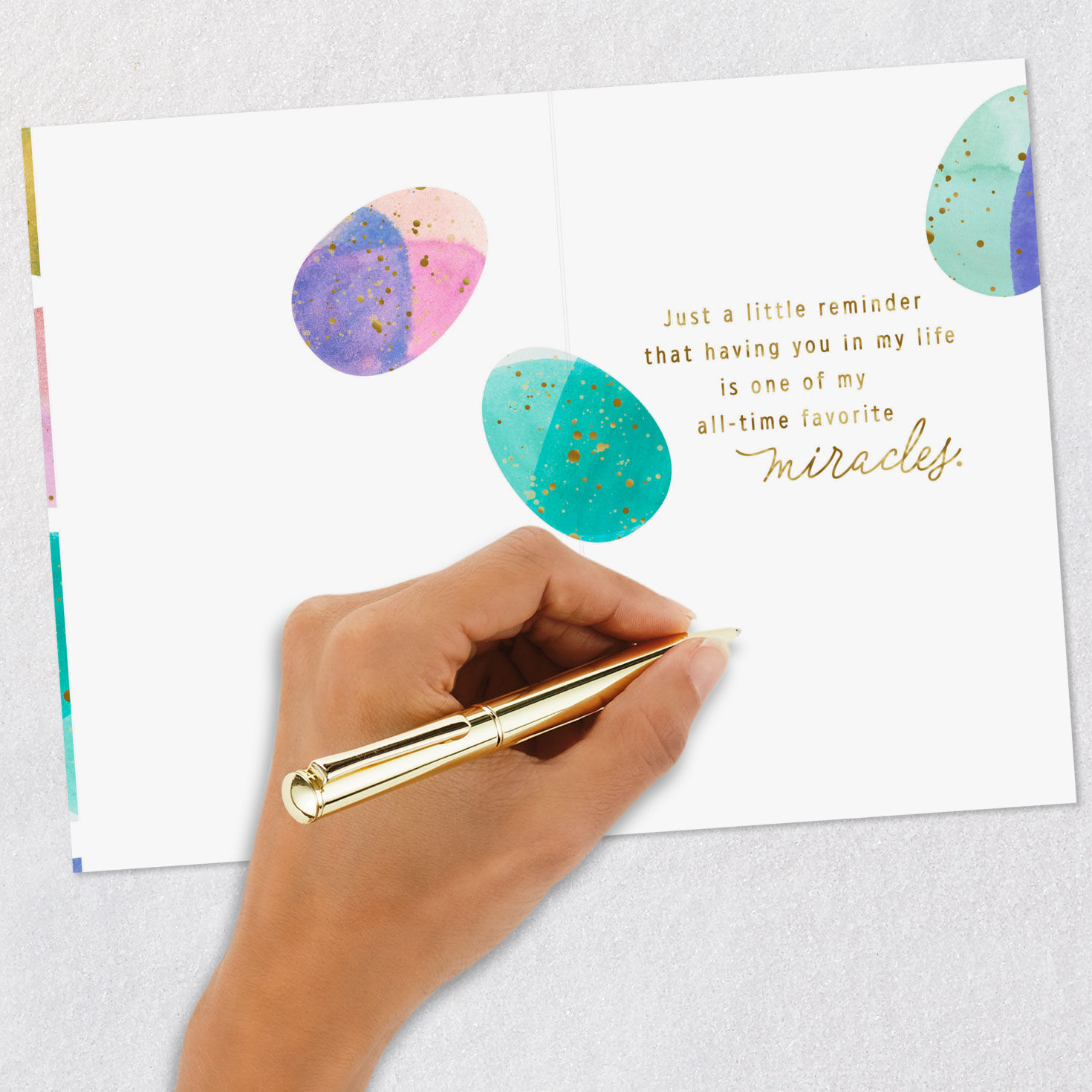 Gold Speckled Painted Eggs Easter Card for Son Signing card image number 6