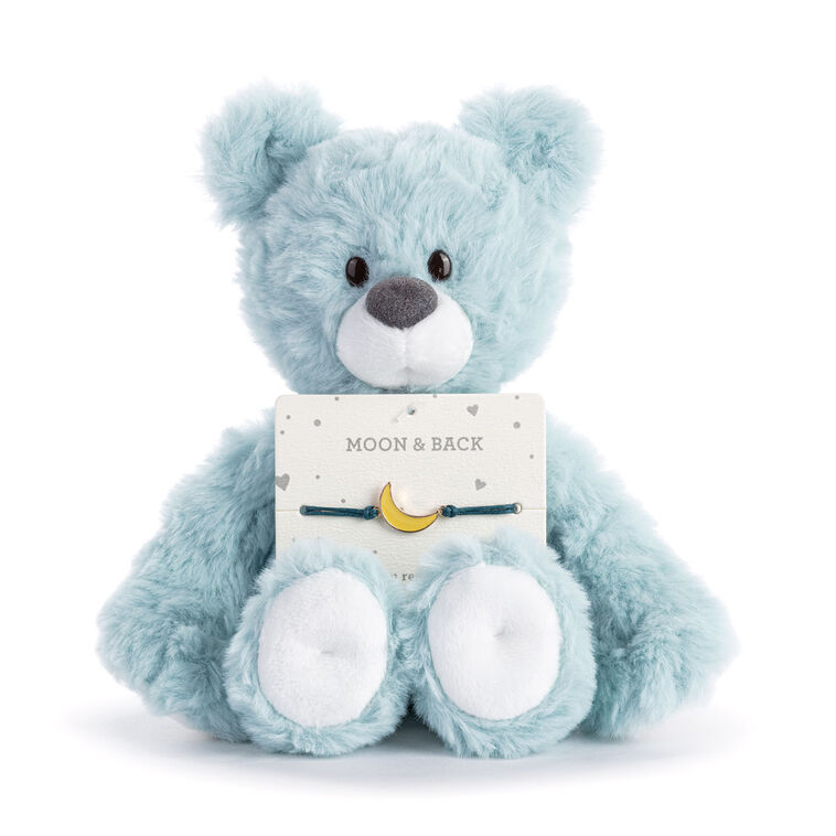 Demdaco Moon and Back Blue Plush Bear With Moon Bracelet
