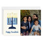 Blue Menorah With Candles Personalized Hanukkah Card Card Front with Envelope image number 1