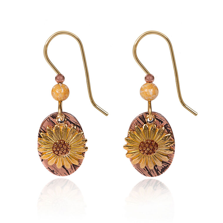 Silver Forest Sunflower Mixed Metal Drop Earrings
