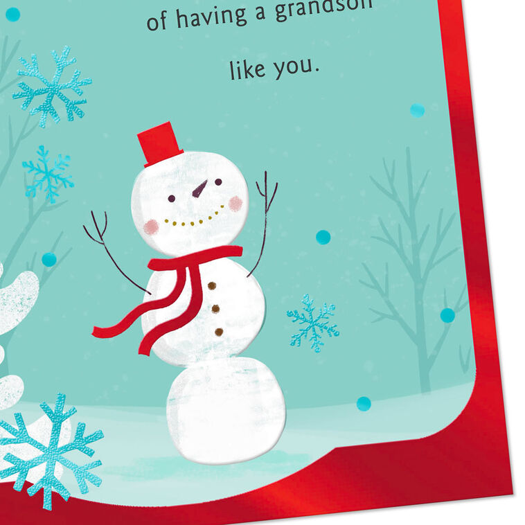 Happy Snowman Religious Grandson Christmas Card Card Front Detail image number 5