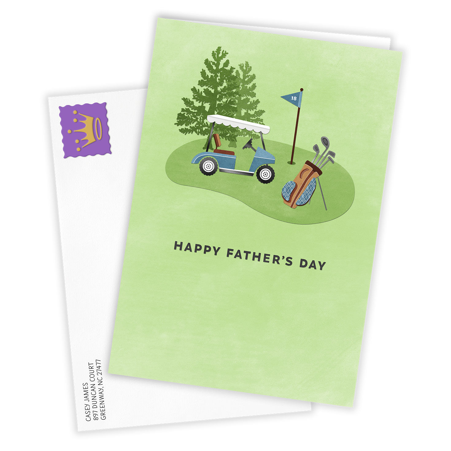 Golf Course Drawing Personalized Father's Day Card Card Front with Envelope image number 2