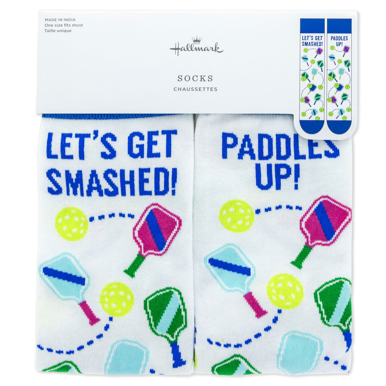 Pickleball Themed Novelty Crew Socks With Puns package front image number 5