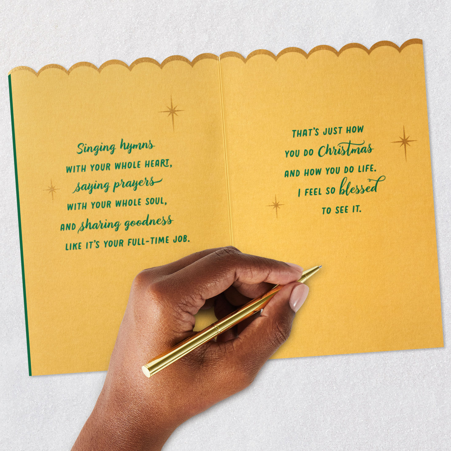 Black Woman in Red and Gold Hat Religious Christmas Card for Mom Signing card image number 8