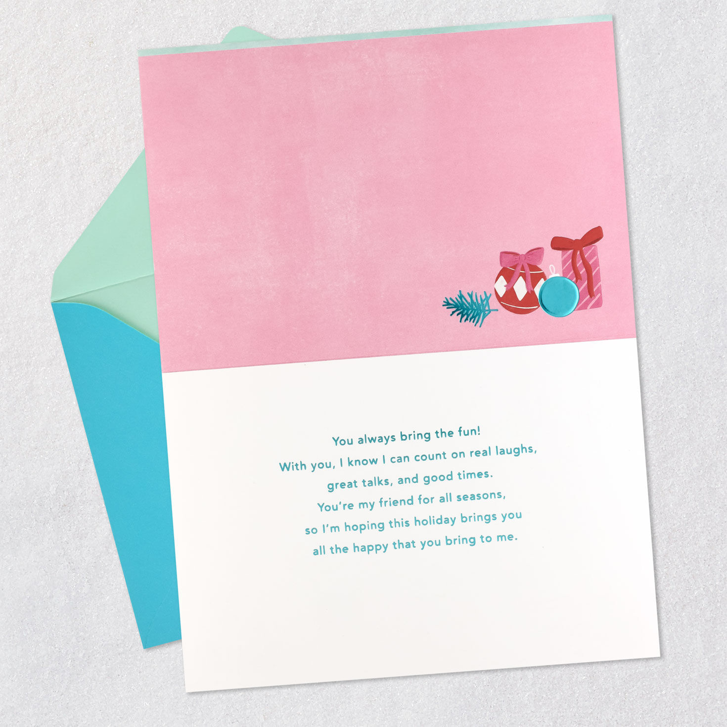 Modern Blue Holi-Yay Christmas Card for Friend Open card with envelope image number 3