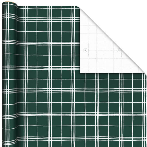 White Plaid on Green Holiday Wrapping Paper, 35 sq. ft., 