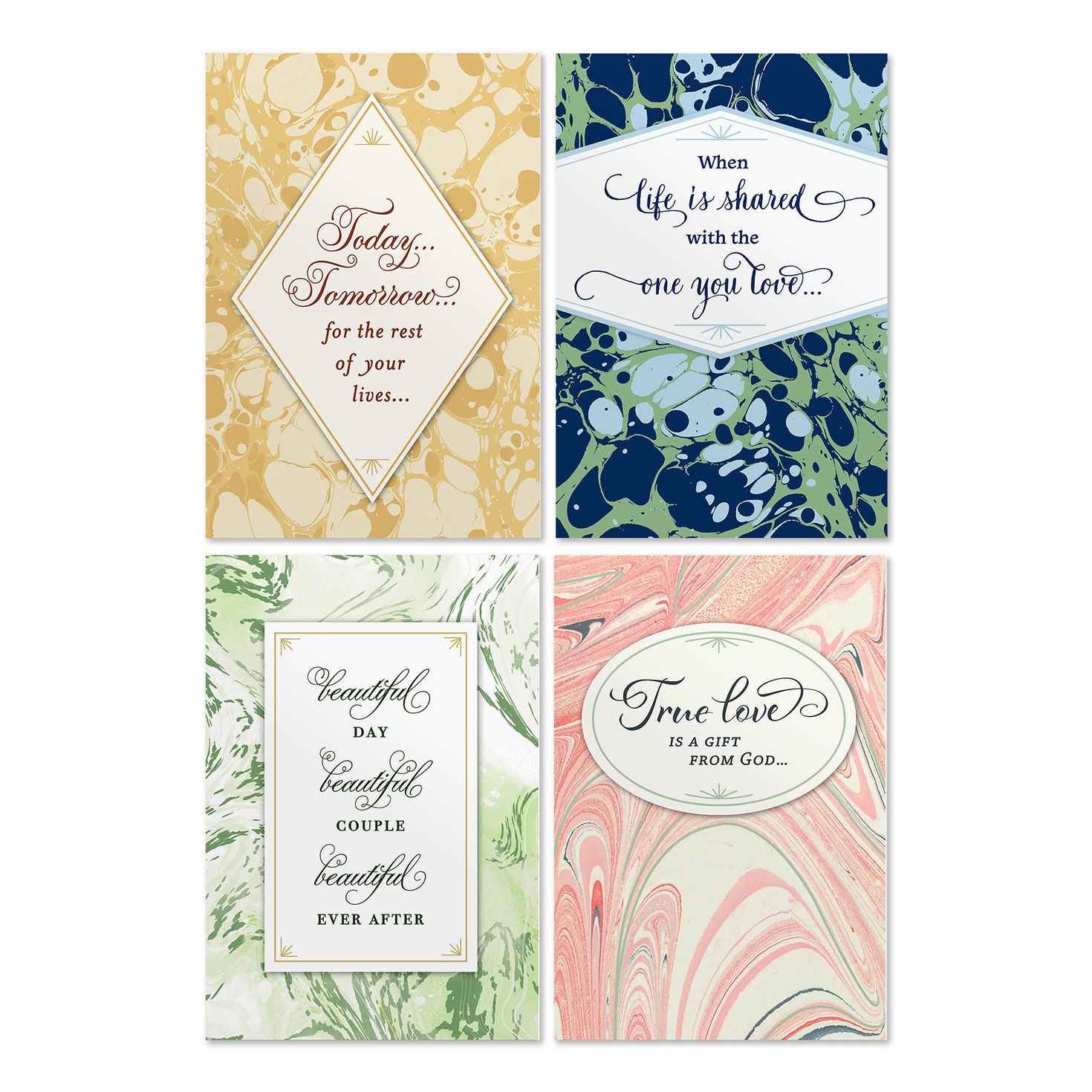 Marbled Designs Assorted Religious Wedding Cards, Box of 12