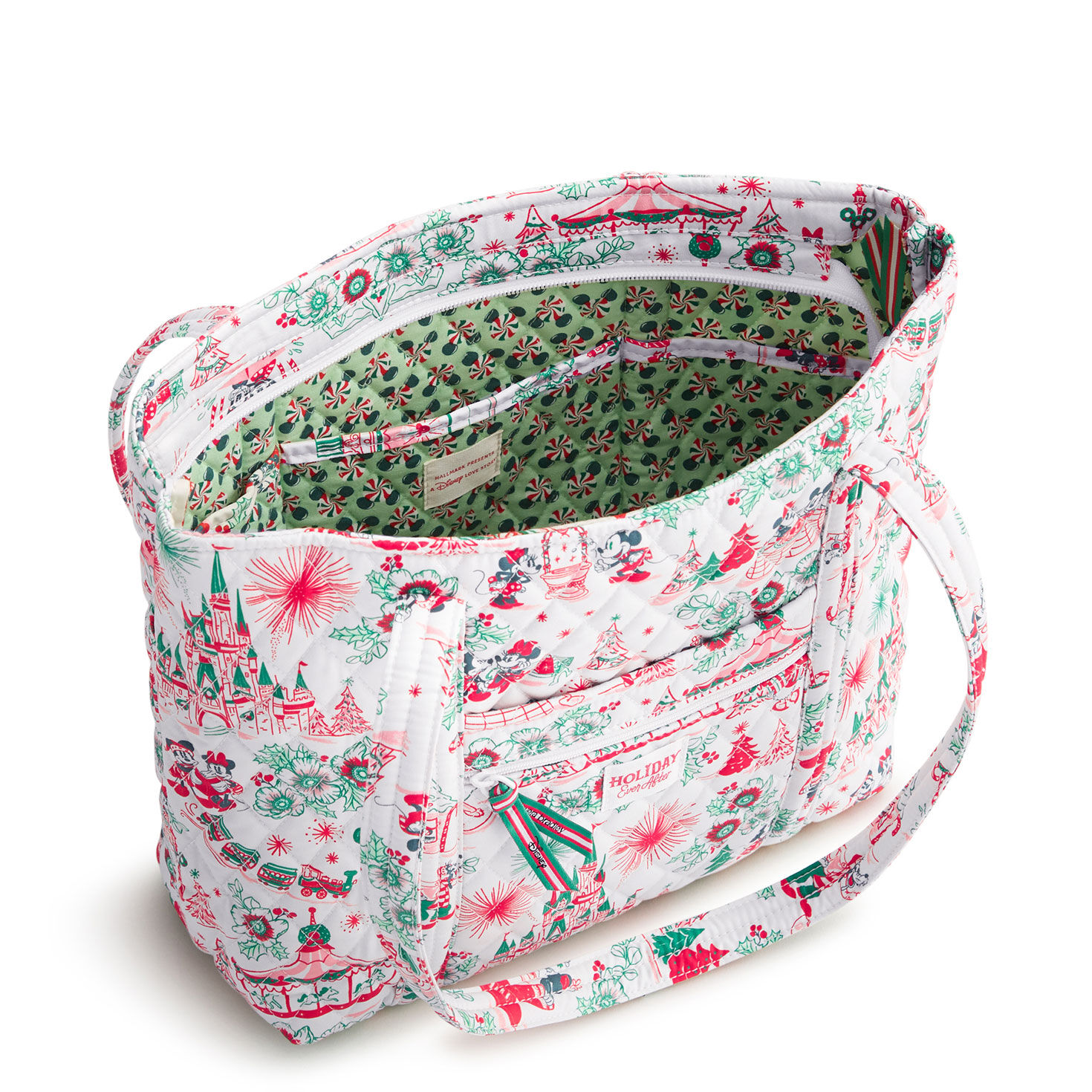 Pink Green Holiday Disney Fabric Tote Bag Open image number 3