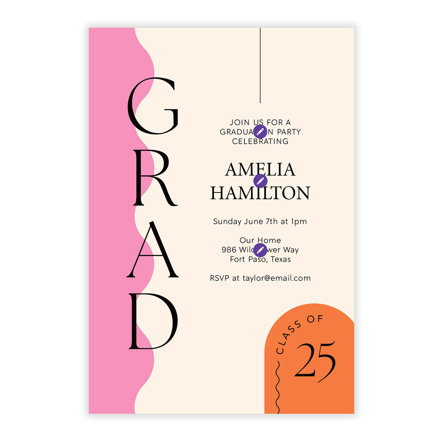 Pink Wave Grad Class of 25 Graduation Invitation, , large image number 5