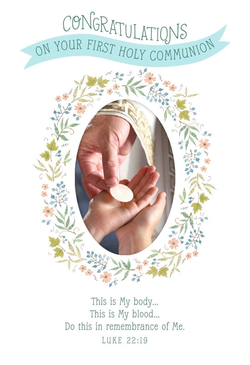 Wreath of Flowers First Communion Card