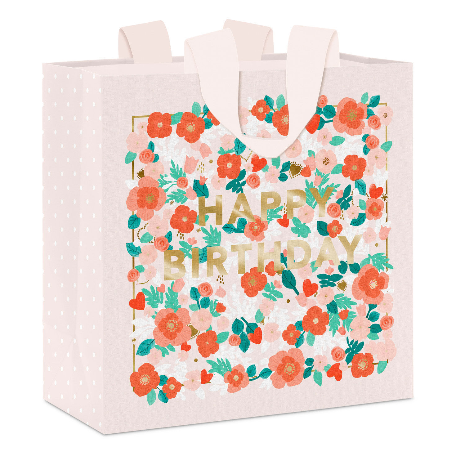 10.4" Happy Birthday Floral on Pink Large Square Gift Bag