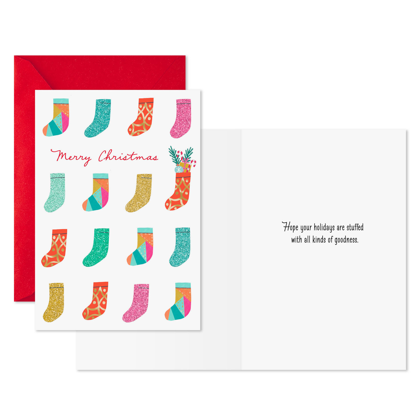 Variety of Colorful Stockings Christmas Cards Pack Card Front with Sentiment image number 2