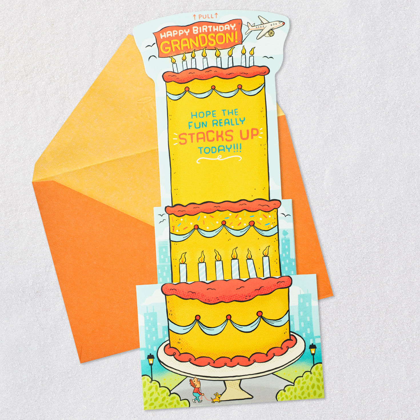 Layer Cake Pop-Up Birthday Card for Grandson Open card with envelope image number 2