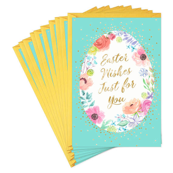 Floral-Designed Egg Easter Cards, Pack of 10