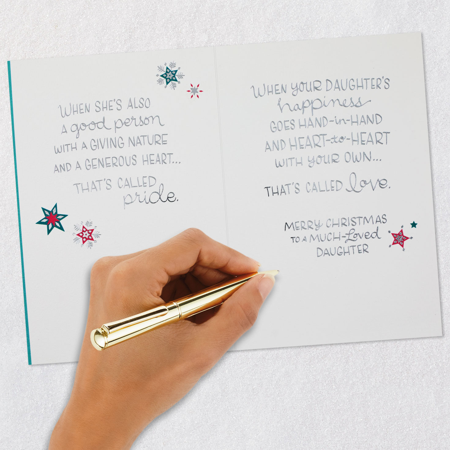 Joy, Pride, Love Snowflakes Daughter Christmas Card Signing card image number 8