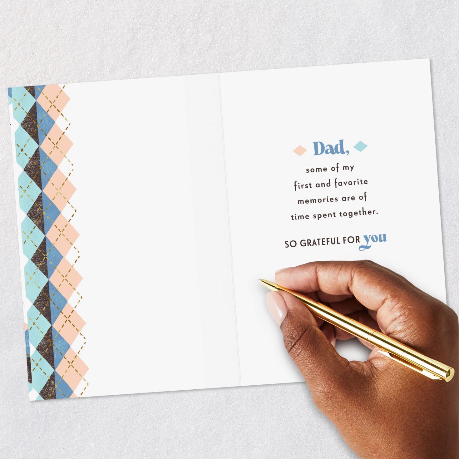 Blue, Black and Peach Argyle Father's Day Card Signing card image number 6