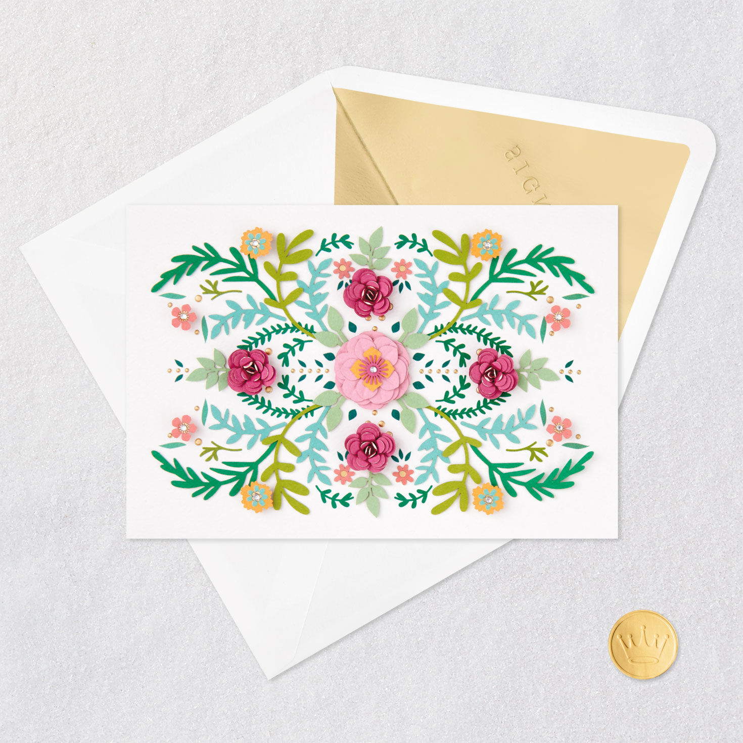 Bright Die-Cut Flower Garden Blank Card Card Front with Envelope and Gold Seal image number 4