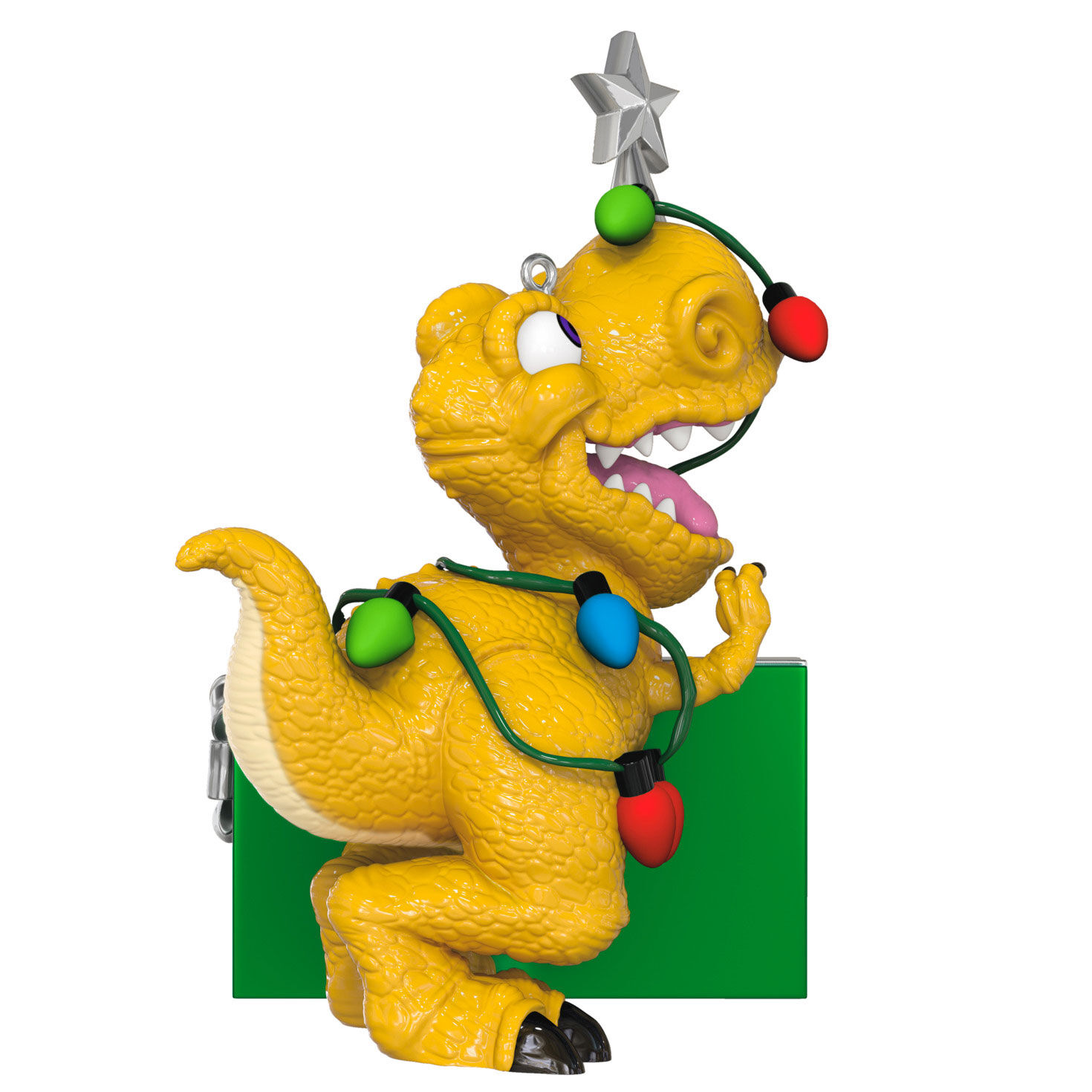 Dinosaur With Gift Personalized Text Ornament Back image number 2