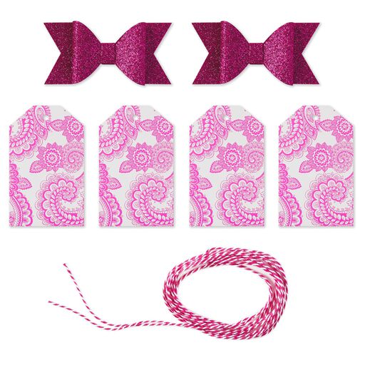 Fuchsia Pink Bowtie Bow and Gift Tag Kit, 