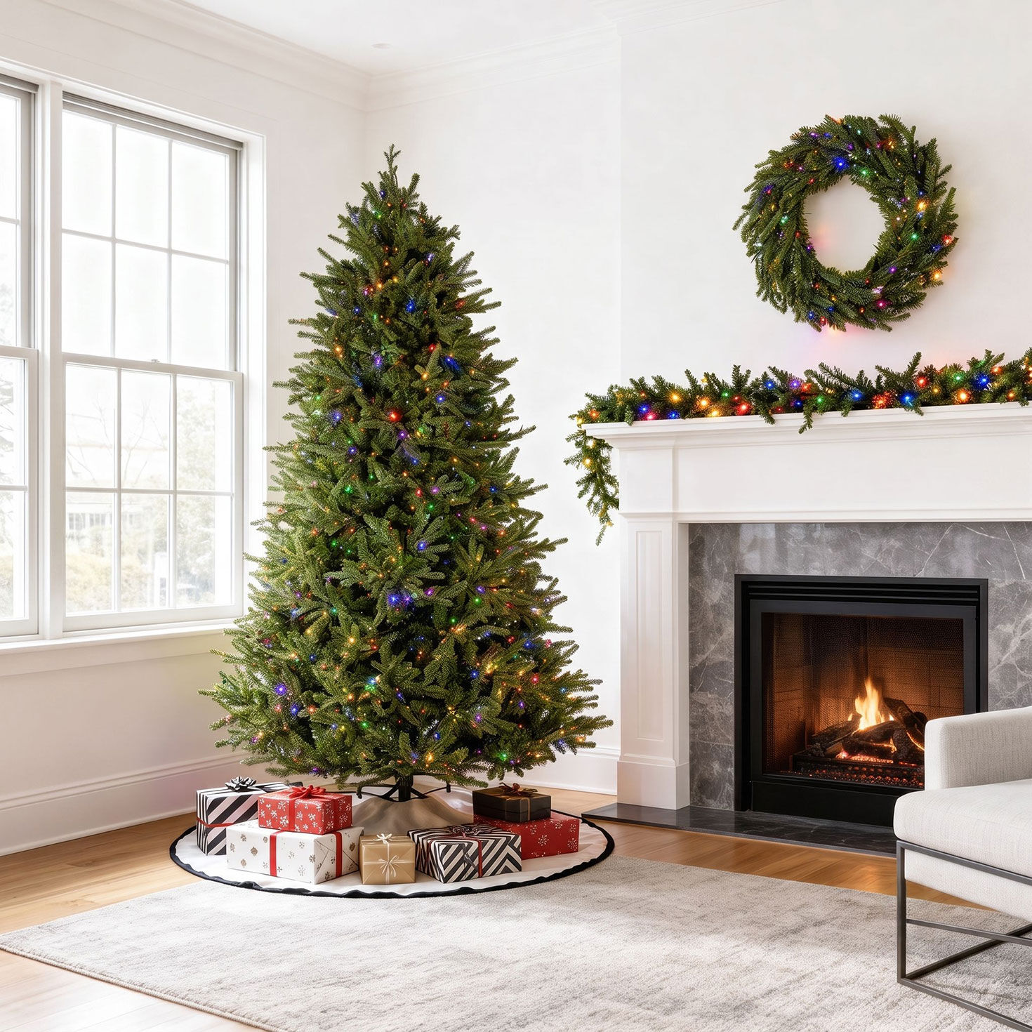 Natural Cut "Hallmark" Fir Wreath 30" 200 LED Lights in use image number 3