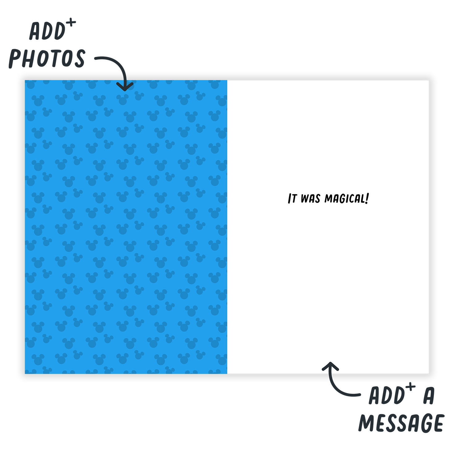 Blue With Mickey Ears Personalized Photo Card Open Card indicating personalization image number 10