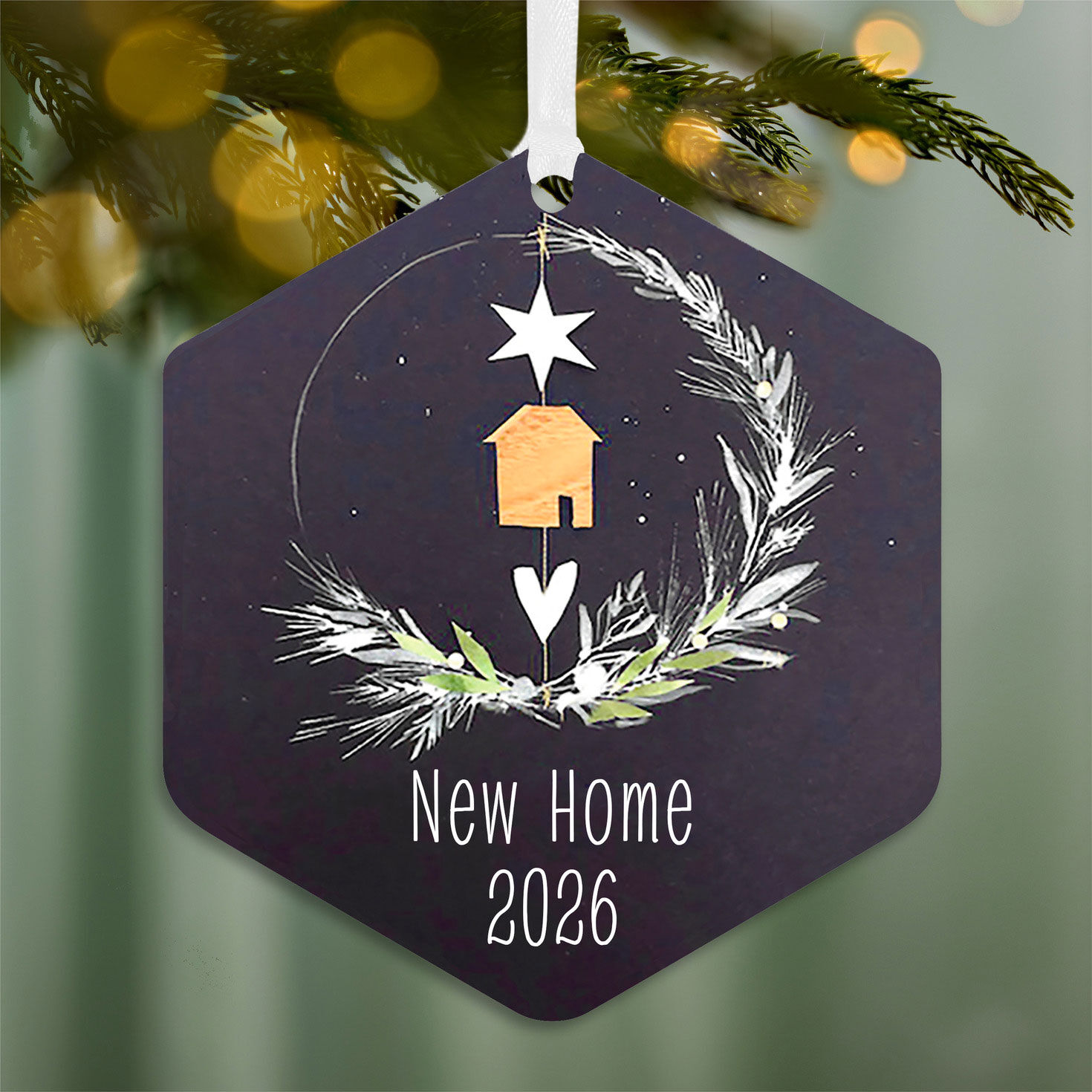 New Home Personalized Christmas Ornament hanging on tree image number 2