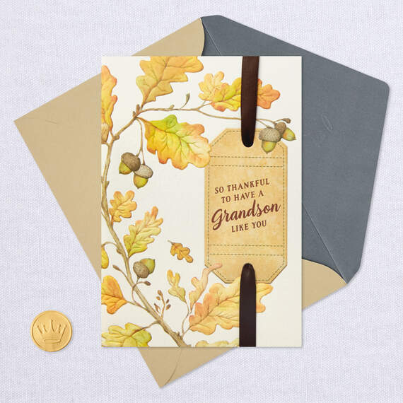 Leaves and Acorns Thanksgiving Card for Grandson, , large image number 5