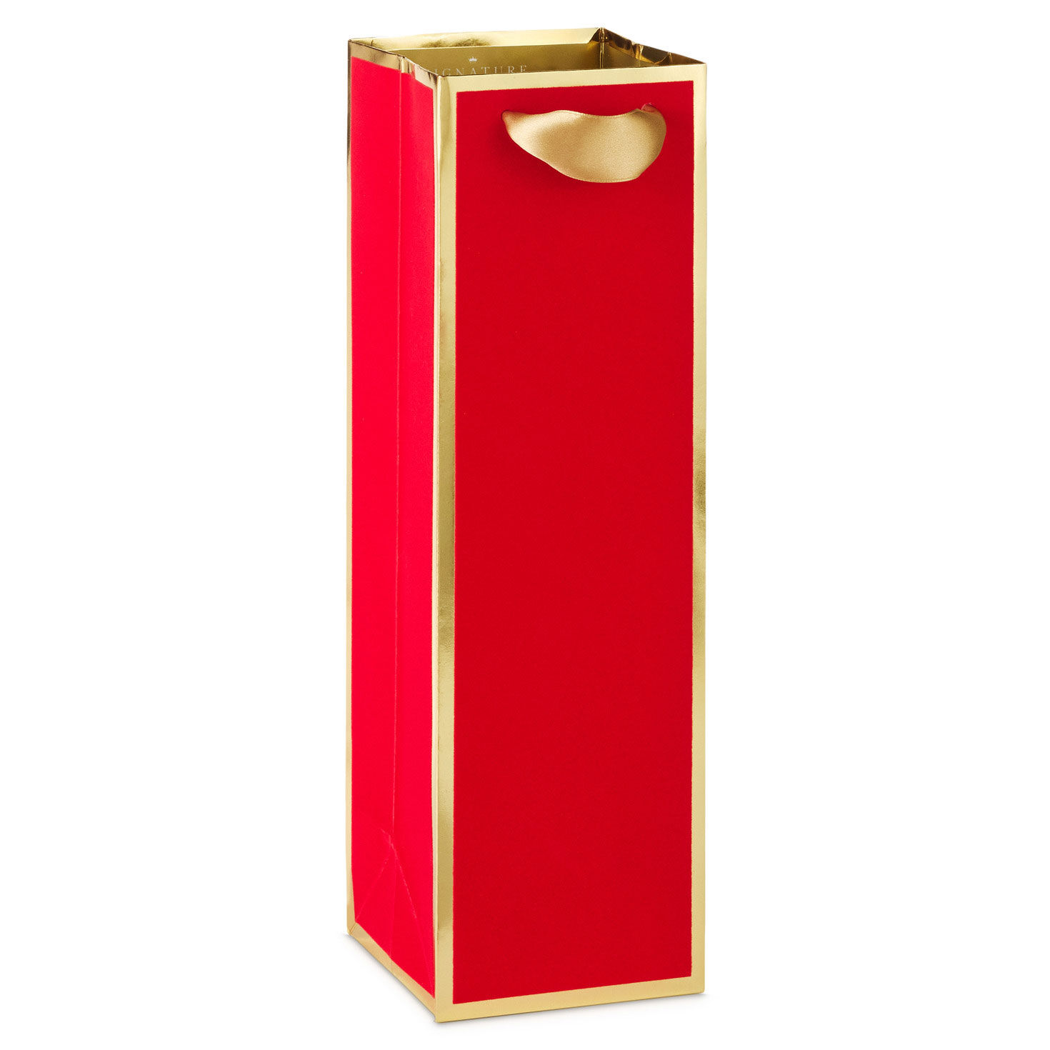 13" Red Flocking and Gold Foil Christmas Wine Gift Bag