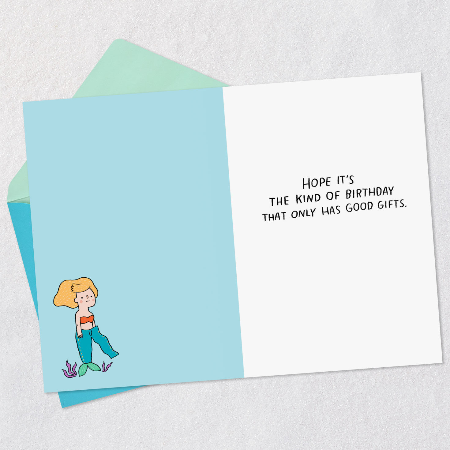 Funny Mermaid Birthday Card Open card with envelope image number 3